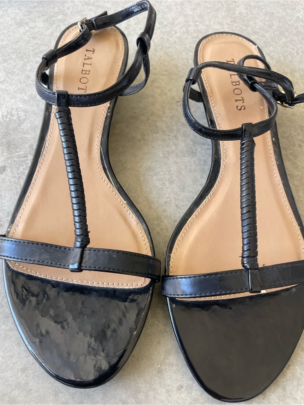 Talbots Black Leather T-Strap Sandals